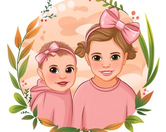 Portrait d'enfant personnalisé Disney | Caricature d'enfants | illustration familiale | bébé dessin animé | Livre pour enfants | Cadeau d'anniversaire