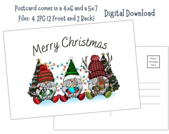 Merry Christmas Gnome - Printable 4x6 and 5x7 Postcards - Digital Download