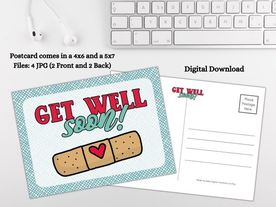 Get Well Soon Printable 4x6 and 5x7 Postcards Digital - Etsy