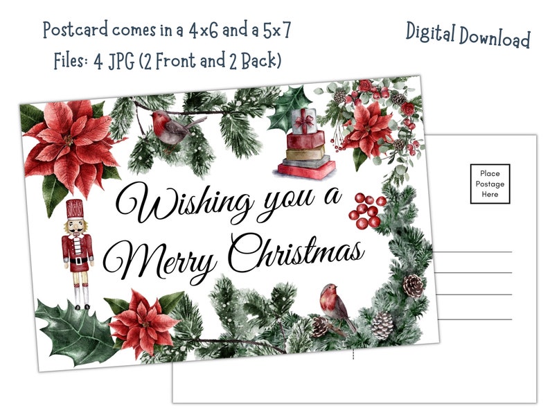 Wishing You a Merry Christmas Printable 4x6 and 5x7 Postcards Digital ...