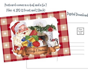 Retro Christmas Santa - Printable 4x6 and 5x7 Postcards - Digital Download