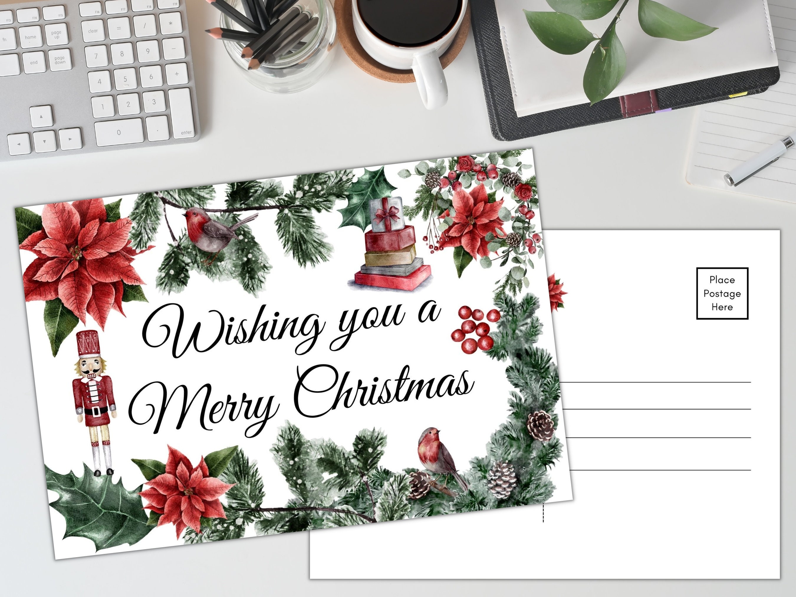 Wishing You a Merry Christmas Printable 4x6 and 5x7 Postcards Digital ...