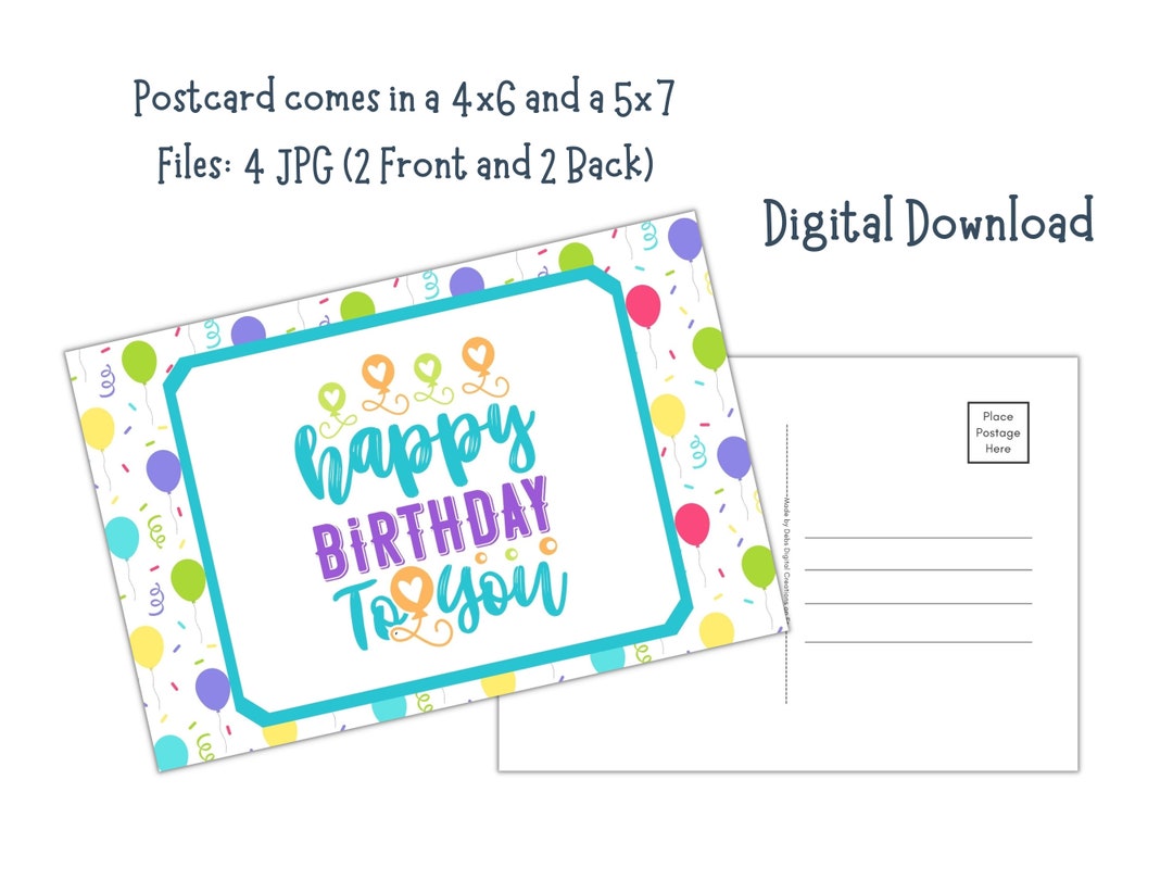 Happy Birthday to You Printable 4x6 and 5x7 Postcards Digital Download ...