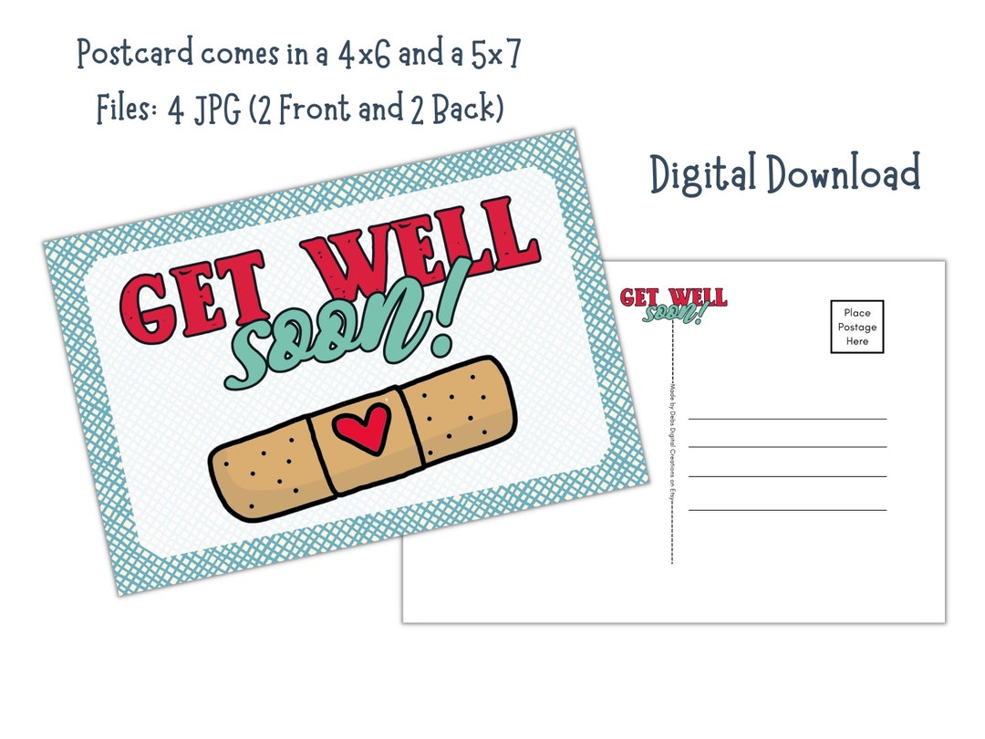Get Well Soon Printable 4x6 and 5x7 Postcards Digital - Etsy