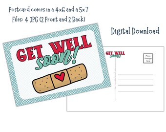 Get Well Soon - Printable 4x6 and 5x7 Postcards - Digital Download