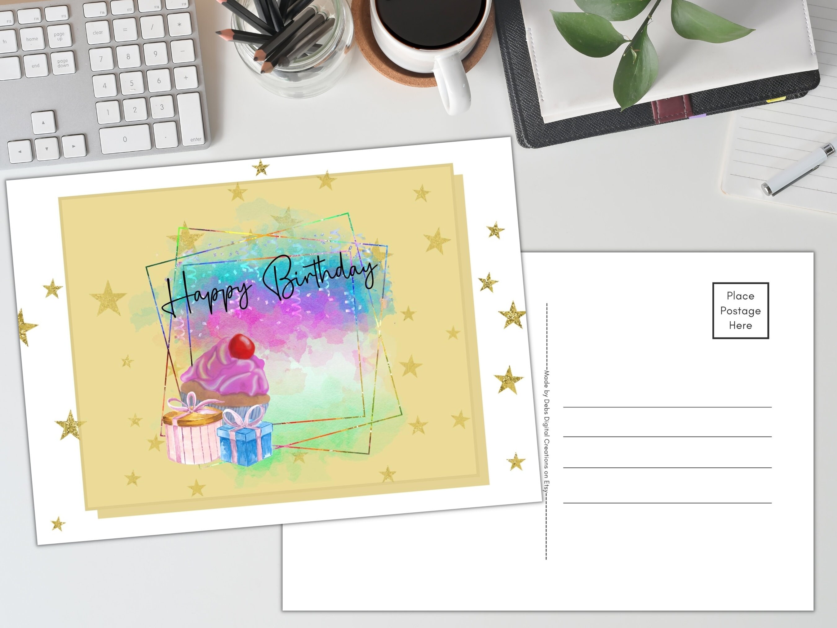 Colorful Happy Birthday Printable 4x6 and 5x7 Postcards Digital ...
