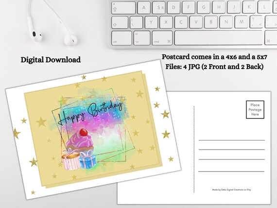 Colorful Happy Birthday Printable 4x6 and 5x7 Postcards | Etsy