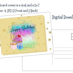 Colorful Happy Birthday Printable 4x6 and 5x7 Postcards Digital ...