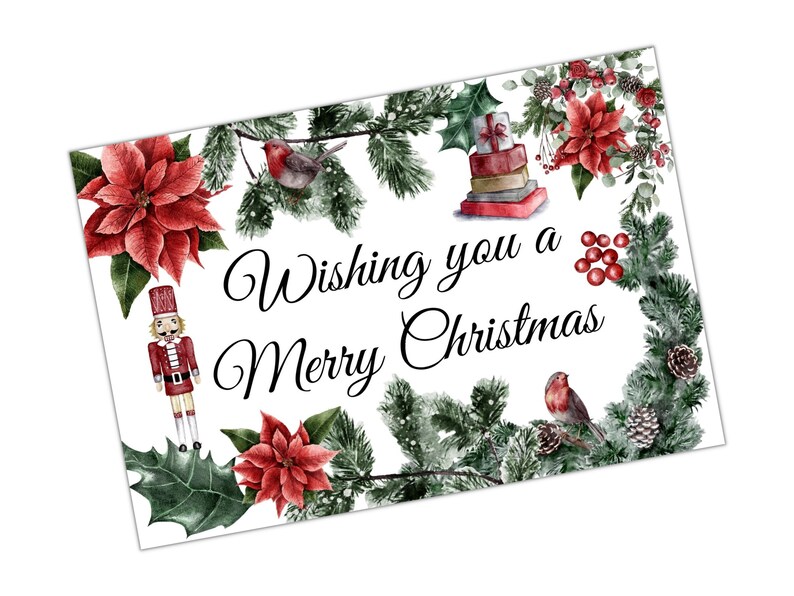 Wishing You a Merry Christmas Printable 4x6 and 5x7 Postcards Digital ...