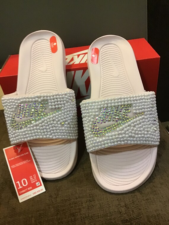 Nike Slides Custom Made With Crystals 