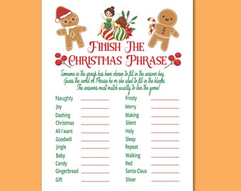 Finish The Christmas Phrase, Christmas Family Game, Christmas Party Games, Holiday Party Printable, Instant download, Instant Printable