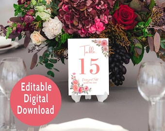 Wedding Table Numbers Printable, Table Numbers Template, Calligraphy Table Numbers,  4x6,5 by 7, Edit with Canva