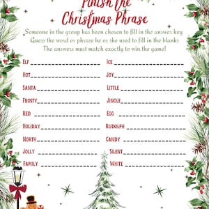 Finish The Christmas Phrase Game, Christmas Family Game, Christmas Party Games, Holiday Party Printable, Instant download, Instant Printable