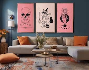 Halloween wall art, Pink Halloween Art, Digital Print, Halloween Printable, Cute Halloween Art, Halloween Decor, Pinkoween print download