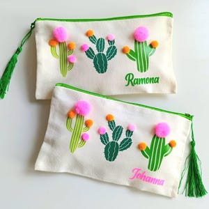 kleine Tasche personalisiert Kosmetiktasche kleine Sommertasche kleine Strandtasche mit Kakteen Brillenetui personalisiert kleine Clutch