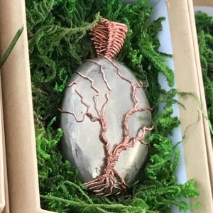 Pyrite Wire Wrapped Pendant | Tree of Life Necklace | Witchy Crystal Necklace | Copper Tree if Life Pendant | Unisex Wire Wrapped Necklace