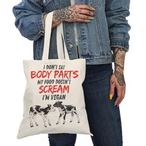 Vegan Tote Bag | 8 Designs Available | Eco-Friendly Shopping Bag, Animal Rights Advocate Message, Reusable Grocery Bag, Sustainable Gift