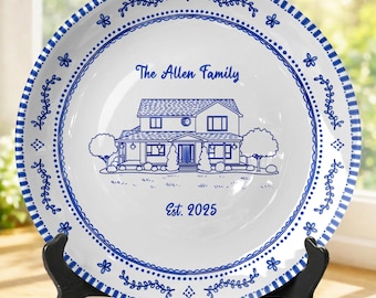 Custom House Portrait Plate, Personalized Home Illustration Plate, New Home Gift, Housewarming Gift, Custom Home Decor Keepsake P311RIB0