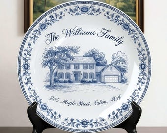 Plateau personnalisé pour portrait de maison - Plaque d'adresse personnalisée, décoration en céramique de style cottage, cadeau de pendaison de crémaillère P130IUJ0