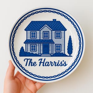Custom Platter with Home or Wedding Venue , Blue and White Gift Personalized , Platter 42Y2STT