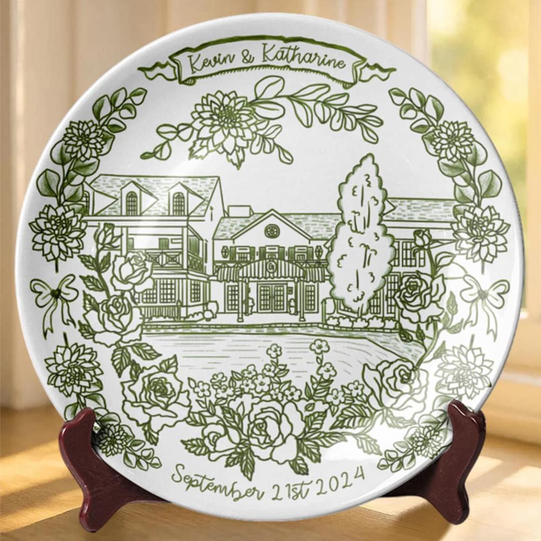 Personalized Wedding Platter for Couple, Custom Anniversary Plate, New Home Gift, Romantic Whimsical Home Decor P1229CIW0