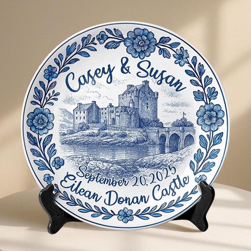 🎁Free Personalization Custom Ceramic Plate with Venue, Building, or Home Illustration | House Portrait Plate | Unique Gift for Homeowners