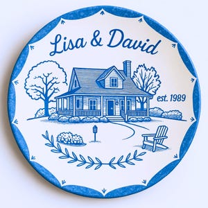 Custom Personalized Plate Ceramic House Illustration Kitchen Decor Wedding Venue Plate Gift For Couple P331OIVTT
