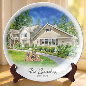 Custom House Portrait Plate, Personalized House Plate, Watercolor Home Plate, Housewarming Gift, Custom Decorative Keepsake Plate P811V4P0