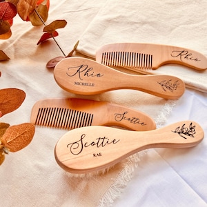Personalized Wooden Baby Hairbrush Comb Set, Custom Wooden Brush, Engraved Hair brush Toddler, Keepsake Baby Shower Gift, Kid Brush and Comb