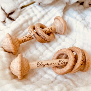 Personalized Wooden Rattle, Wooden baby toys, Custom Baby Rattle, Baby Shower Gifts, Welcome Baby Gift, Timeless Keepsake Rattle