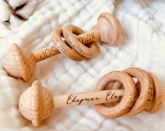 Personalized Wooden Rattle, Wooden baby toys, Custom Baby Rattle, Baby Shower Gifts, Welcome Baby Gift, Timeless Keepsake Rattle