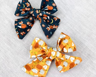 Fall pumpkin hair bows | Fall hair bows for girls | fall hair pinwheel bows | hand tied fall bows |Boutique hair bow fall |Pumpkin hair bow