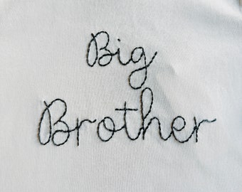 Custom Hand-embroidered Organic T-shirt Big Brother Big Sister Short-Sleeve| Personalized Sibling Baby Announcement T-shirt for toddler