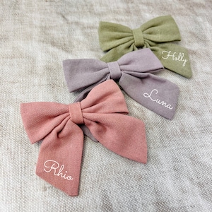 Linen bows | Personalized linen bows for girls | custom name bow | Sailor Bow for girls | gift for her | cheerleader alligator hair clips