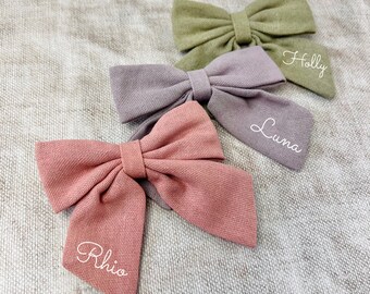 Personalized Linen Sailor Bow: Custom Name Alligator Clip