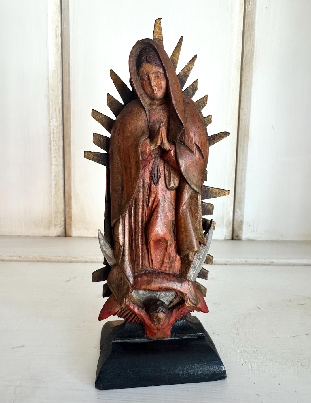 Antique Our Lady of Guadalupe Hand Carved Wood Sculpture Statue ...