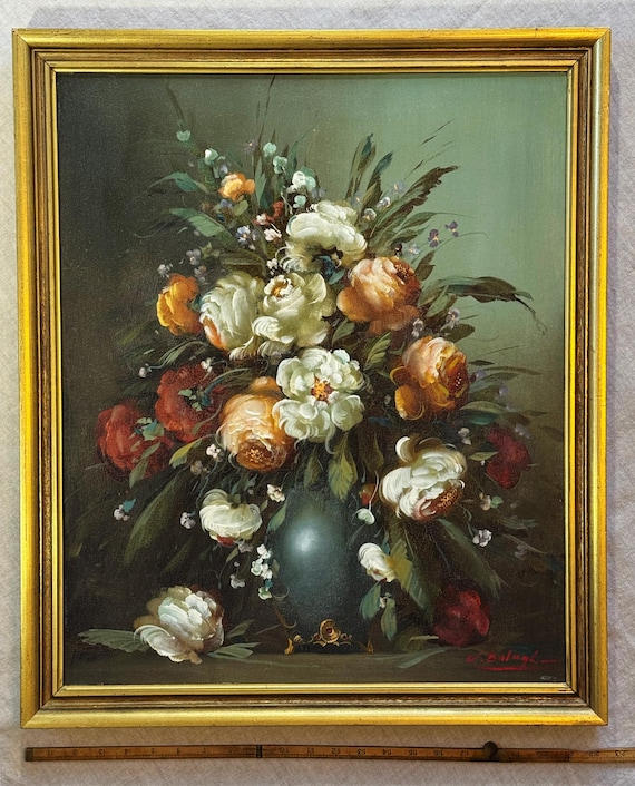 Rare Vintage Original Floral Oil Painting Signed Endre Koempoeczi