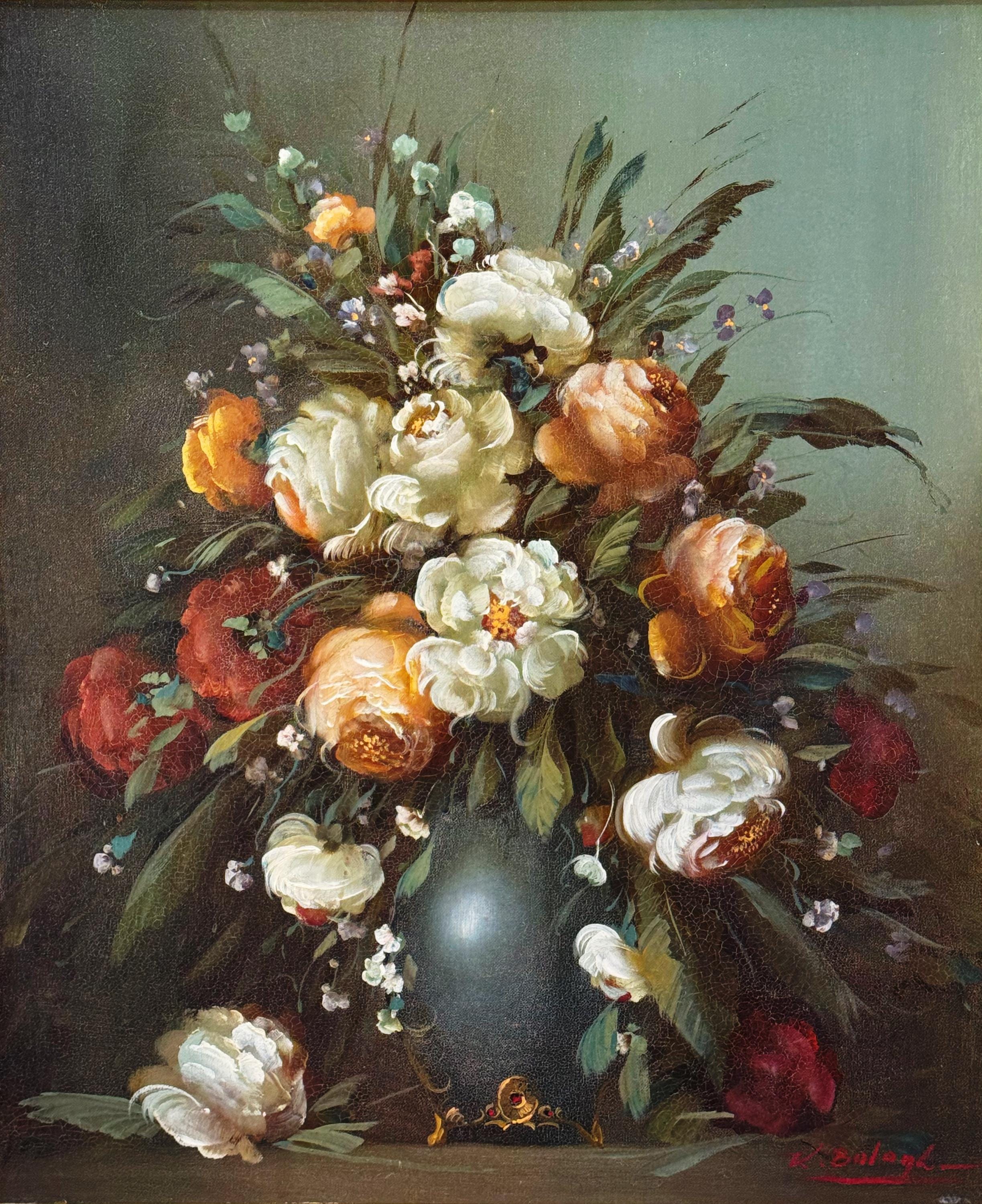 Rare Vintage Original Floral Oil Painting Signed Endre Koempoeczi