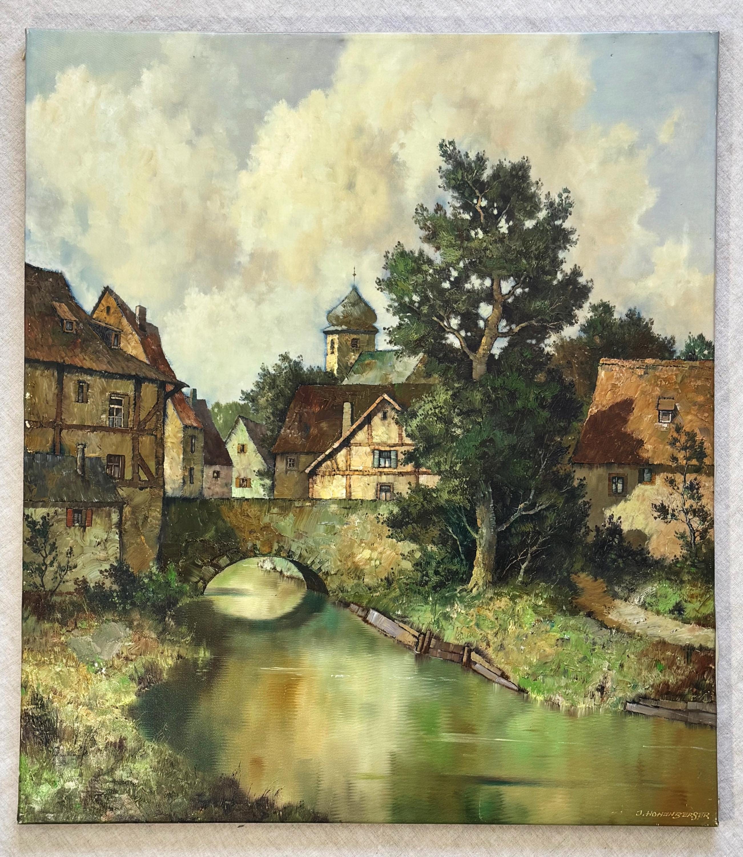 Vintage Original Large Oil Landscape by J. Hohenberger German