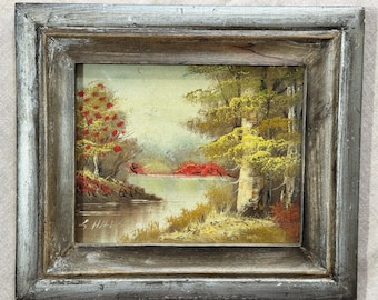 Vintage Framed Original Landscape Painting On Canvas Board