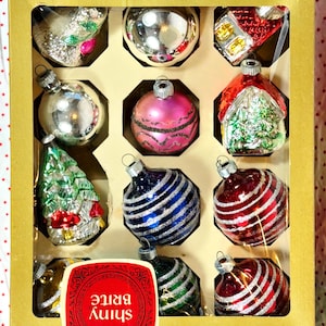 Set of 12 Vintage Some Shiny Brite, Some Marked West Germany, Colorful Christmas Ornaments | Mid Century