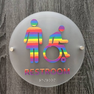 Inclusive Restroom Sign: Gender Neutral Disabled Toilet, Acrylic Plate with Braille