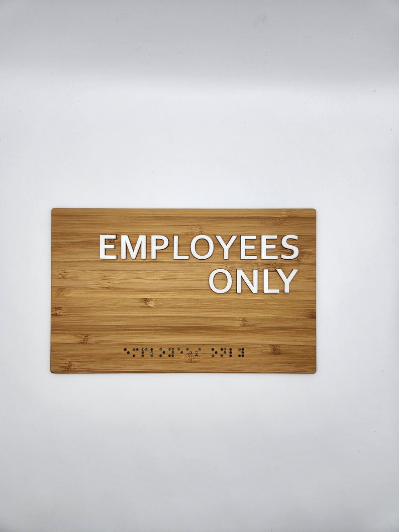 All Employees Lettering Employees Only Sign, Bamboo Business Sign, Information Plate, Braille ...