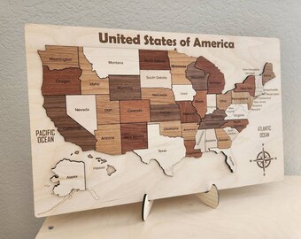 United States puzzle map of wood, USA laser cut educational toy, Montessori class room