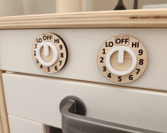 Maple wooden play kitchen oven knobs, pretend play kitchen accessories, children stove play knobs, DIY children playroom