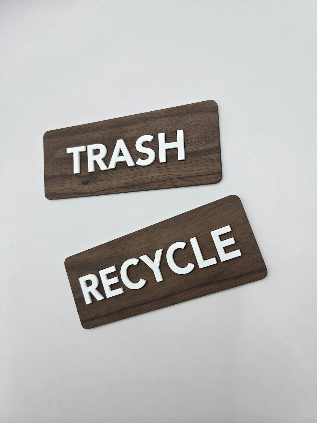 Trash Box Lettering Trash and Recycle Sign Set of 2, Wooden Bin Labels With Engraved or ...