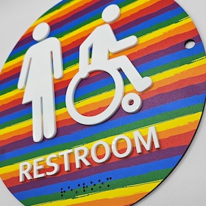Rainbow Restroom Sign: Gender Neutral, Disabled Access, Braille