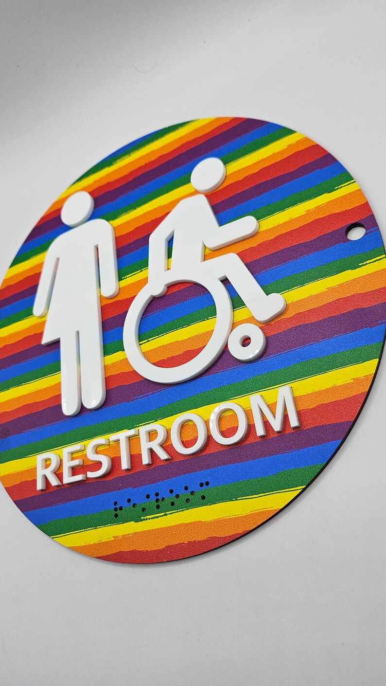 Rainbow Restroom Sign: Gender Neutral, Disabled Access, Braille - Etsy