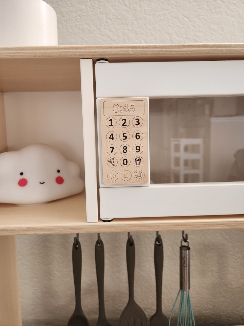 Microwave display for Ikea play kitchen, wooden accessory, DIY Ikea Hack, custom play kitchen sign, maple plywood image 5