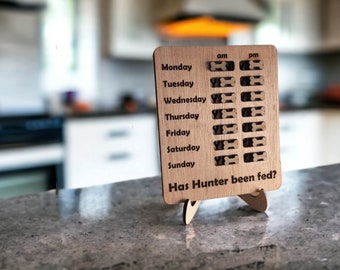 Custom Dog Feeding Tracker, Personalized Pet Reminder, Wood Chart, Breakfast/Dinner Refrigerator Magnet , New Puppy Gift